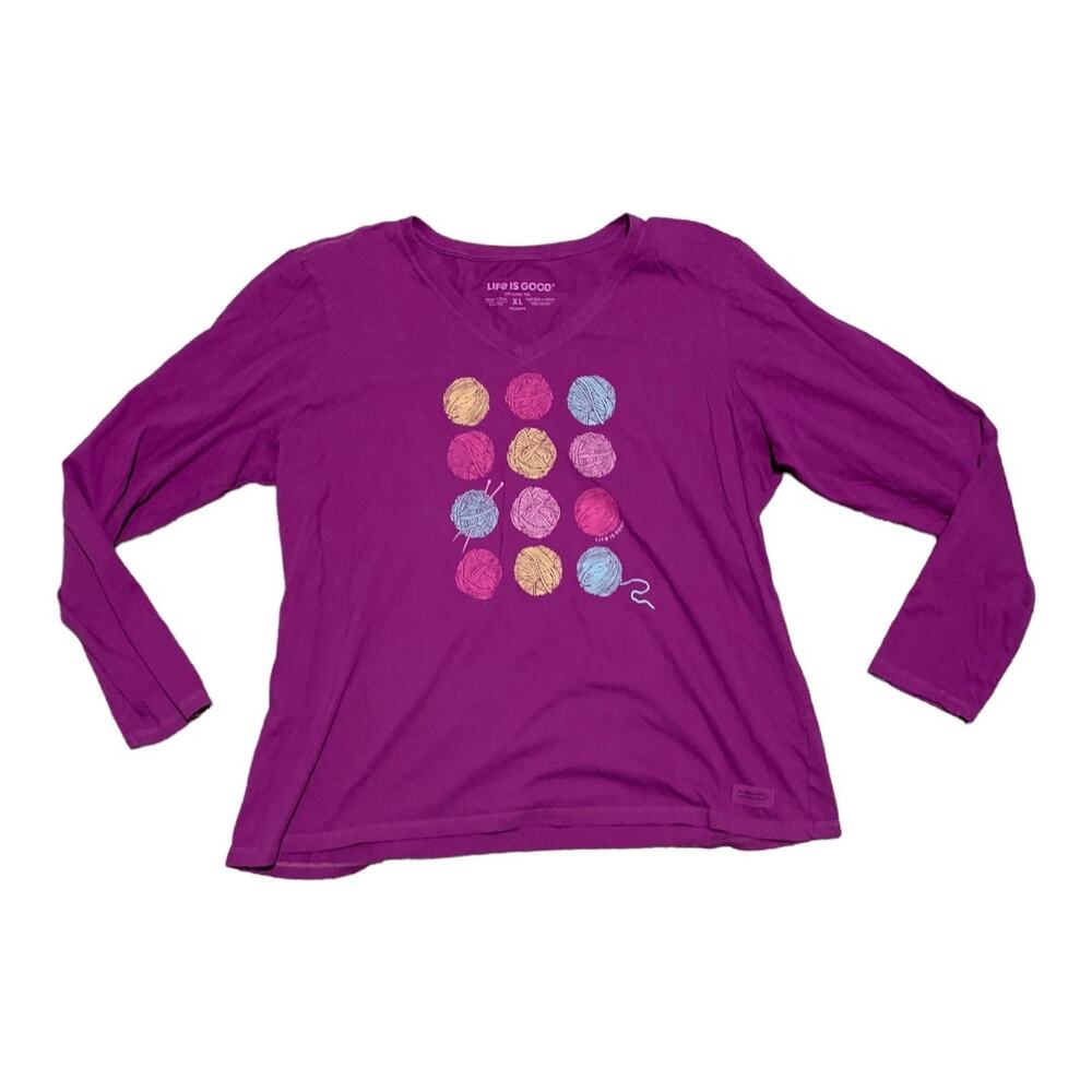 Life is good woman's xl yarn knit crochet long sleeve crusher shirt